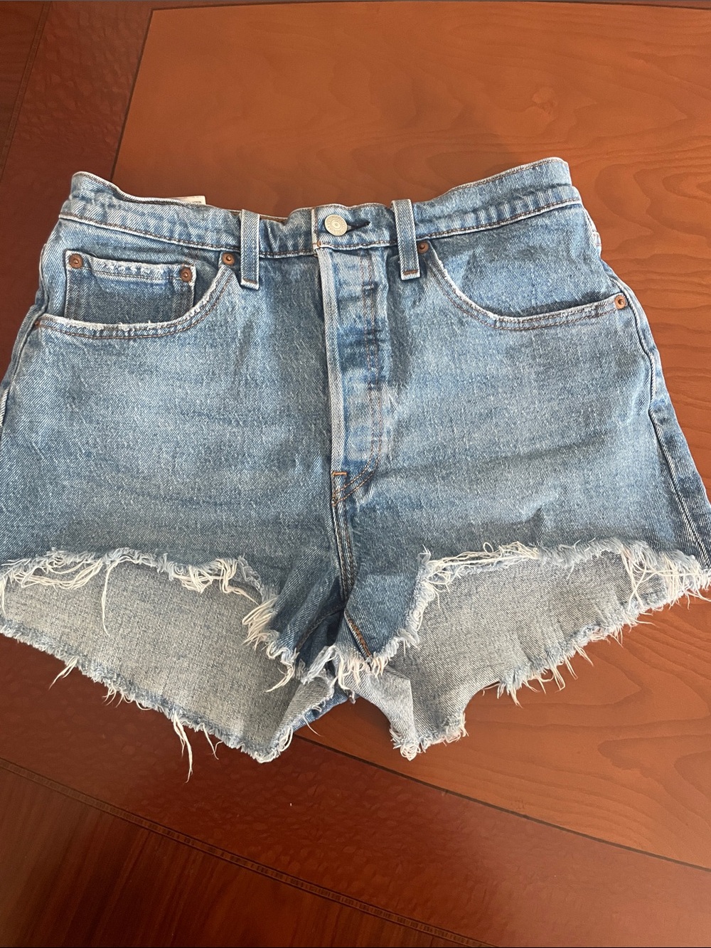 Levi's Light Blue Frayed Hem Denim Cutoff Shorts